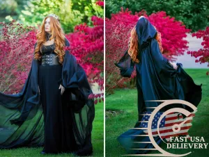 Black Fantasy Hooded Tulle Cape | USA domestic shipping