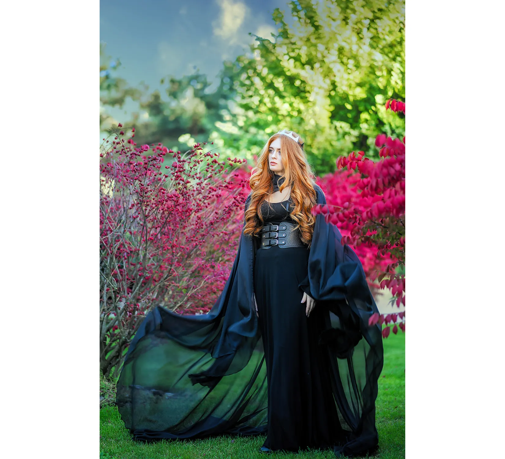 Black Fantasy Hooded Tulle Cape | USA domestic shipping
