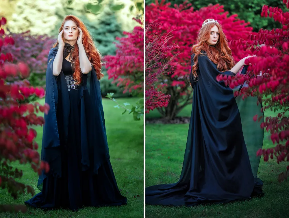 Black Fantasy Hooded Tulle Cape | USA domestic shipping