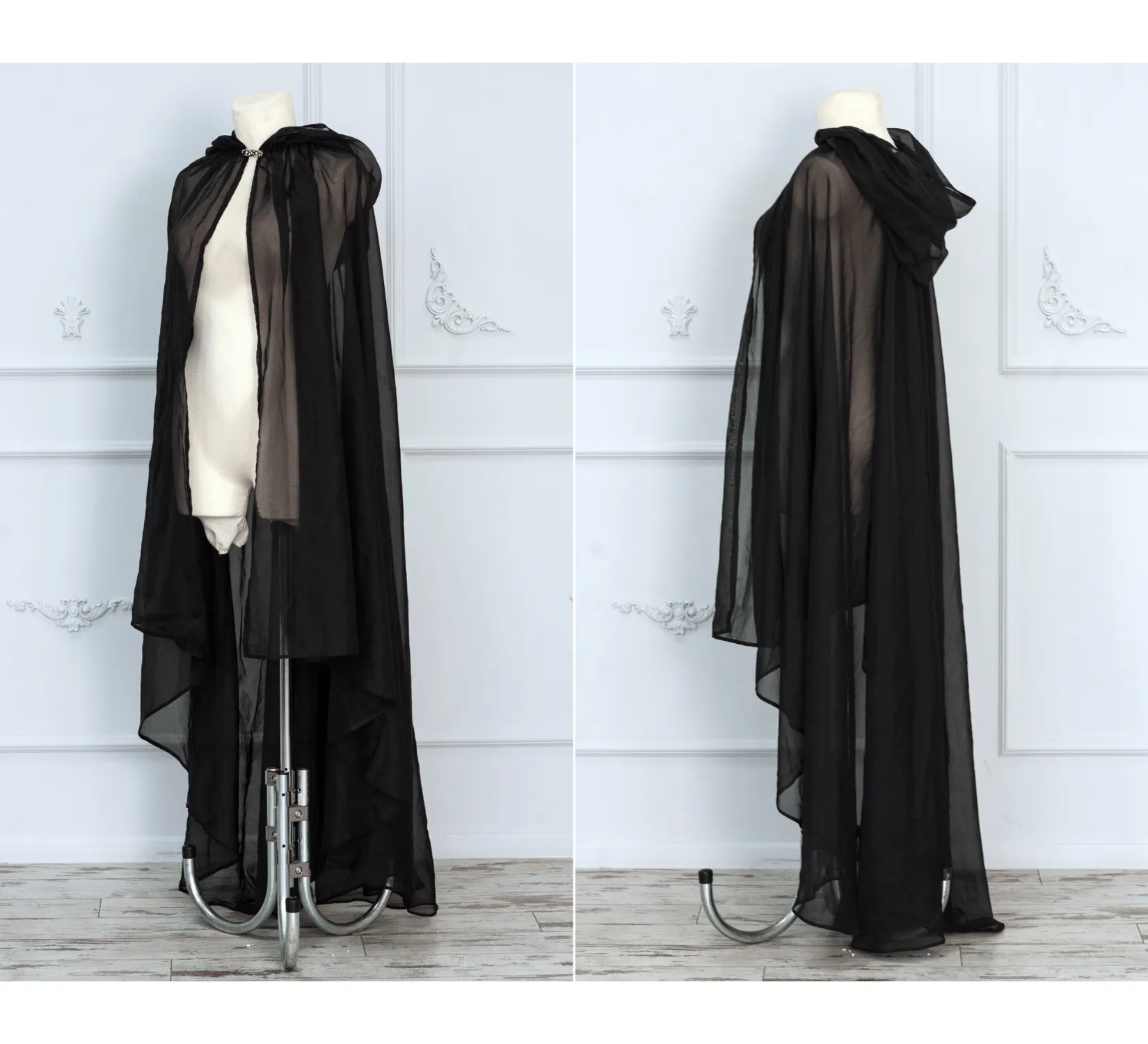 Black Fantasy Hooded Tulle Cape | USA domestic shipping