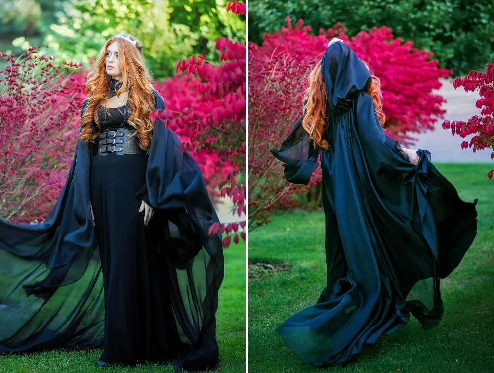 Black Fantasy Hooded Tulle Cape