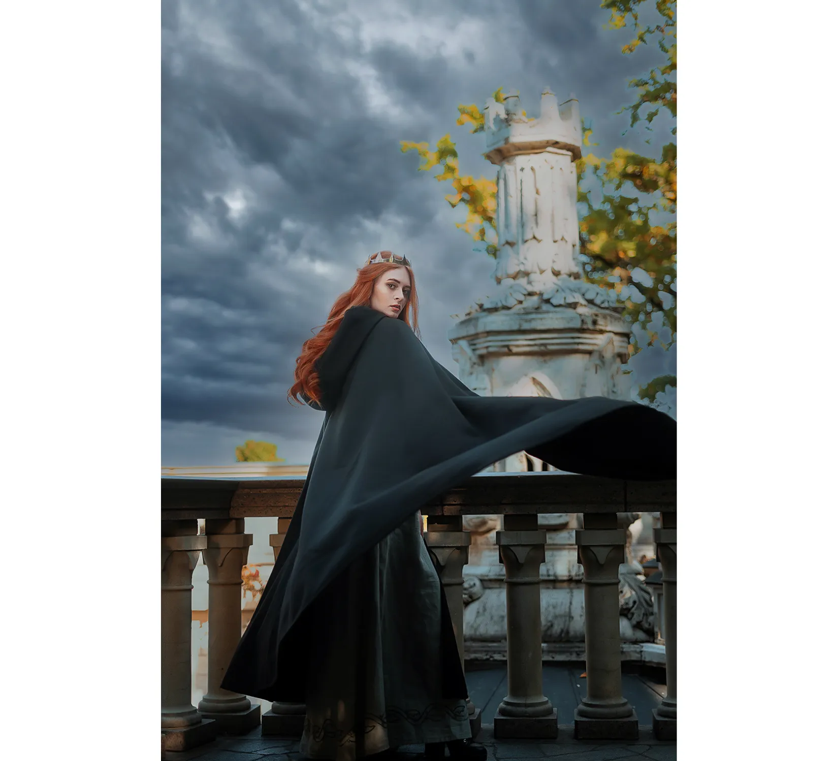 Black Fantasy Vegan Wool Hooded Cloak