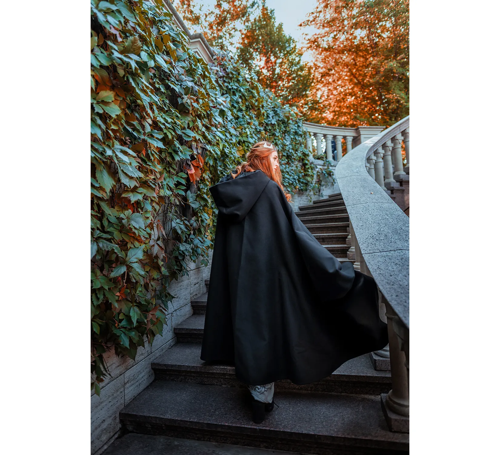 Black Fantasy Vegan Wool Hooded Cloak