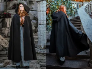 Black Fantasy Vegan Wool Hooded Cloak