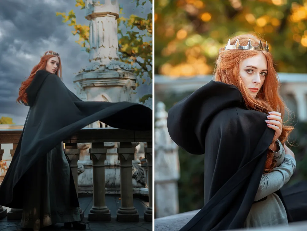 Black Fantasy Vegan Wool Hooded Cloak