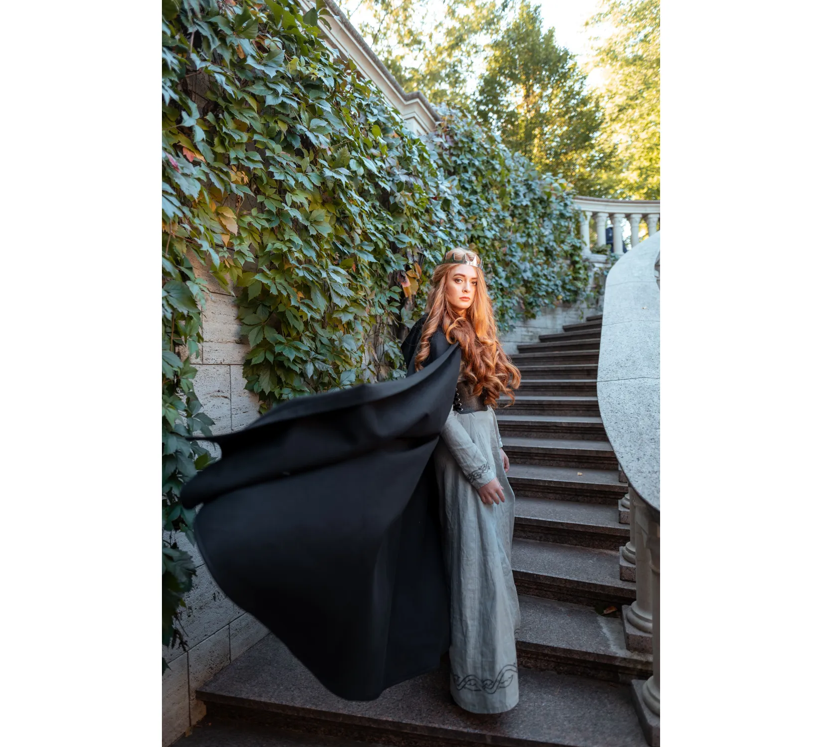 Black Fantasy Vegan Wool Hooded Cloak