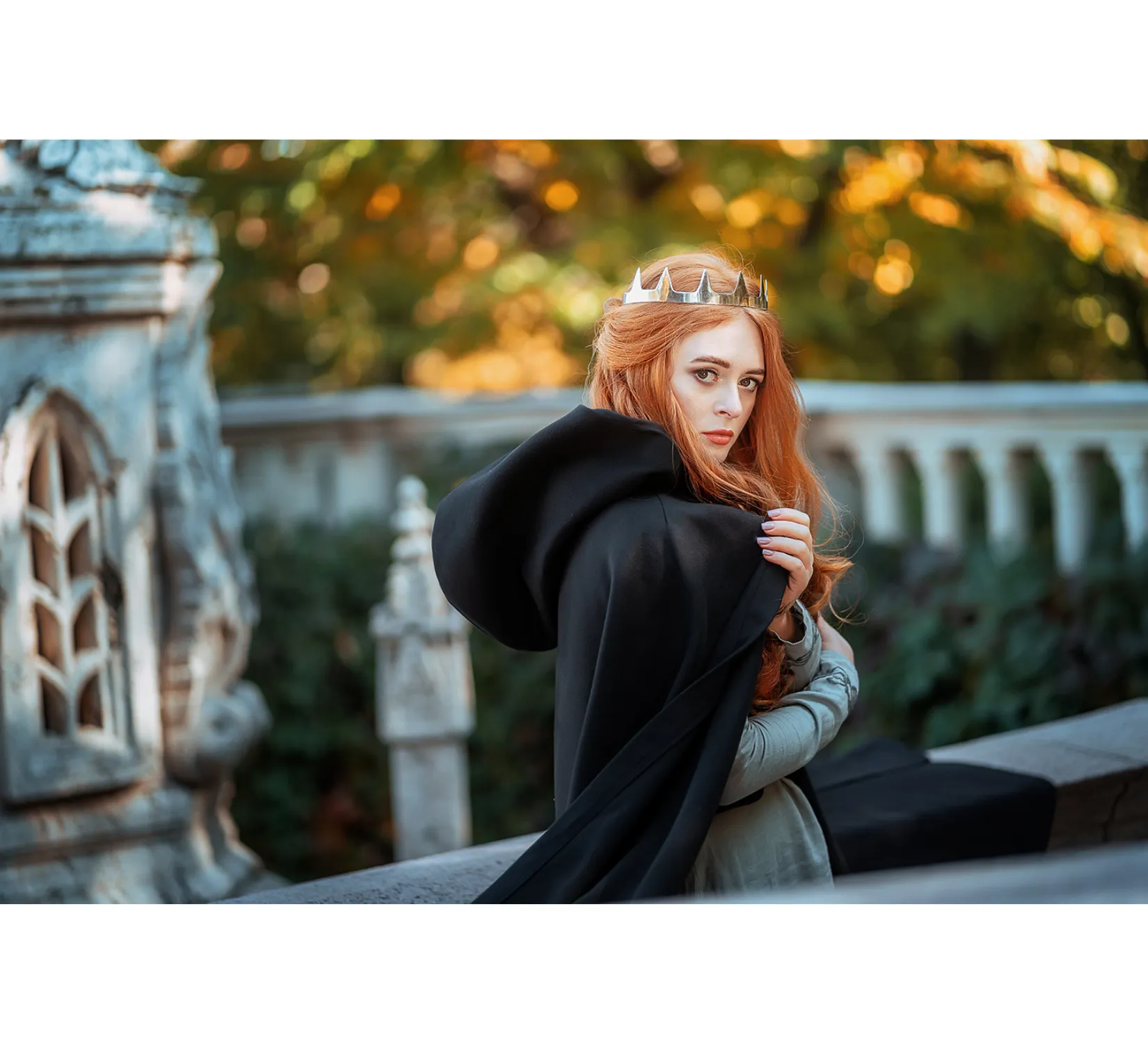 Black Fantasy Vegan Wool Hooded Cloak