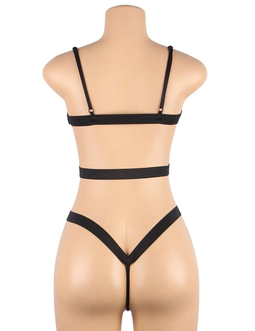 Black Leather Exquisite Backless Teddy With Choker Neck