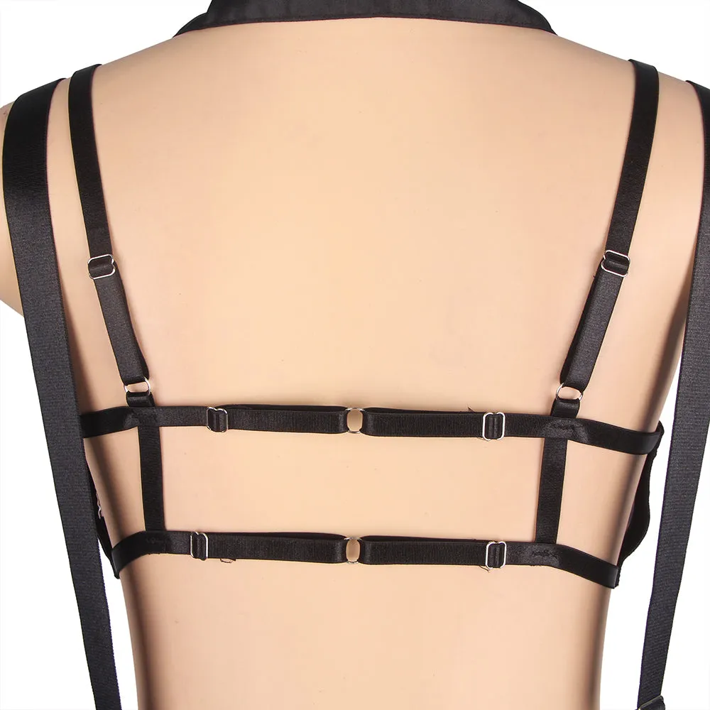 Black Mesh Bra Top Zipper Front Backless Dress Sexy Costume
