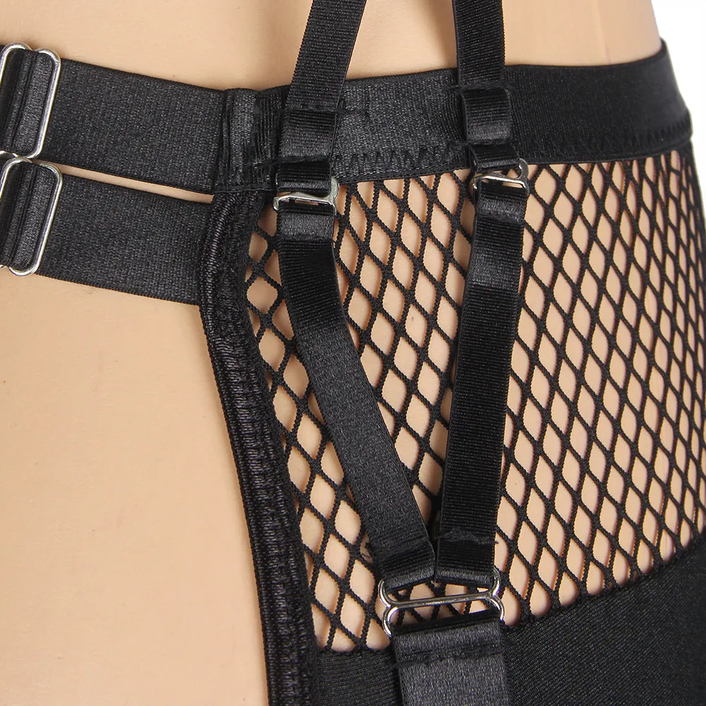 Black Mesh Bra Top Zipper Front Backless Dress Sexy Costume