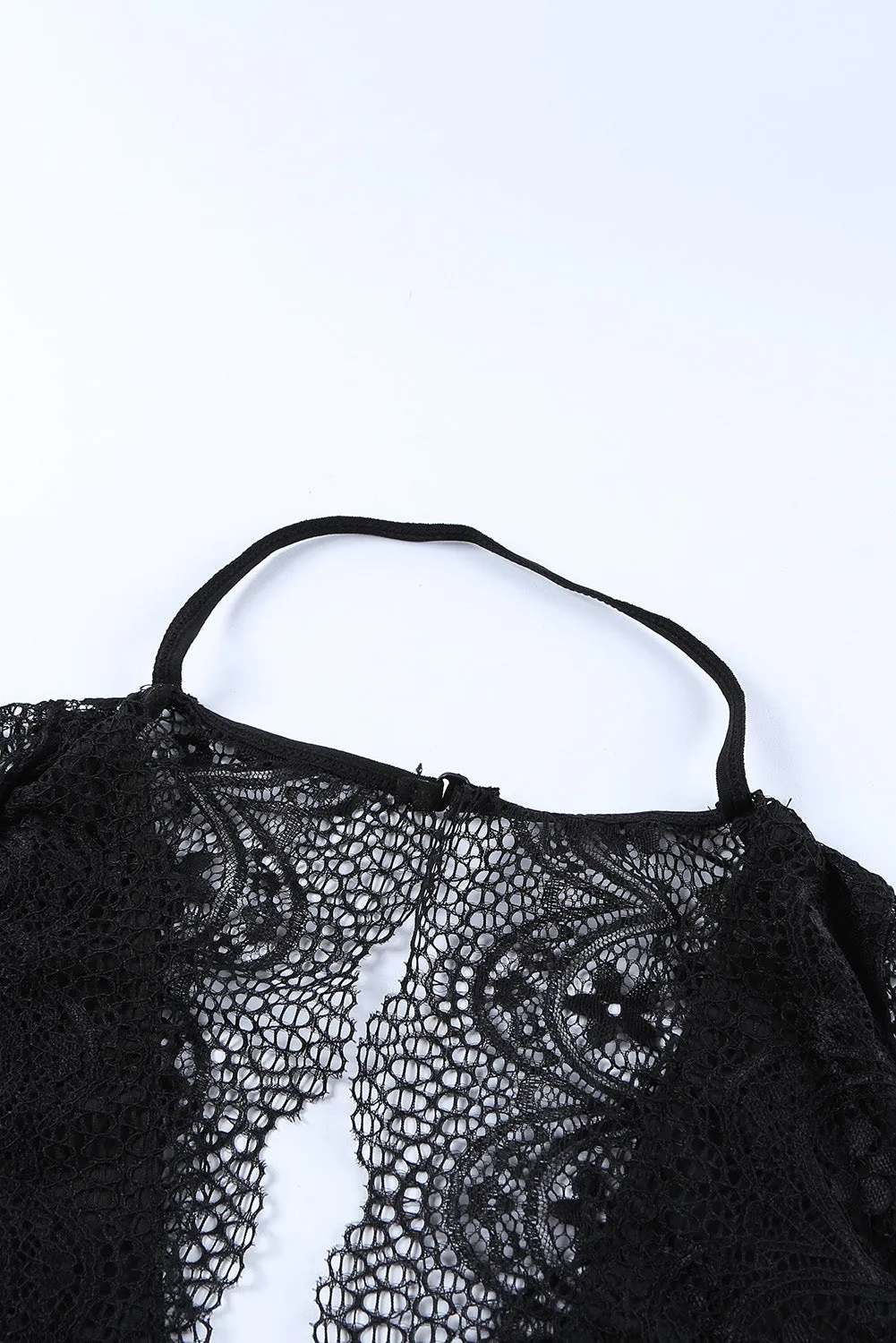 Black V Neck Crochet Lace Splicing Backless Teddy Lingerie