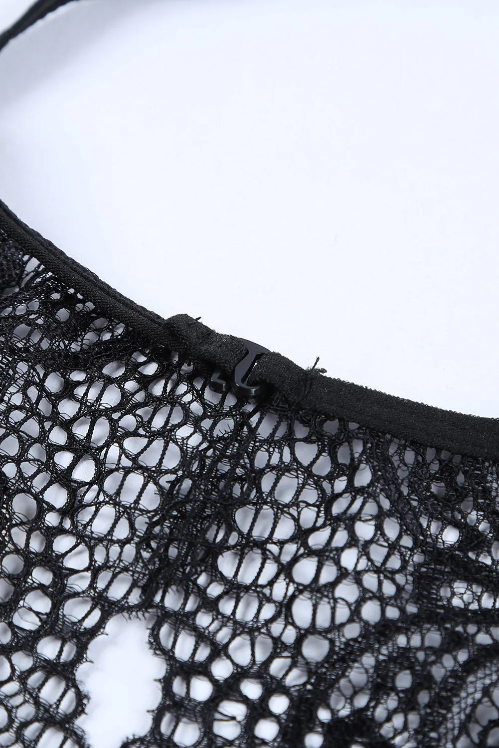 Black V Neck Crochet Lace Splicing Backless Teddy Lingerie