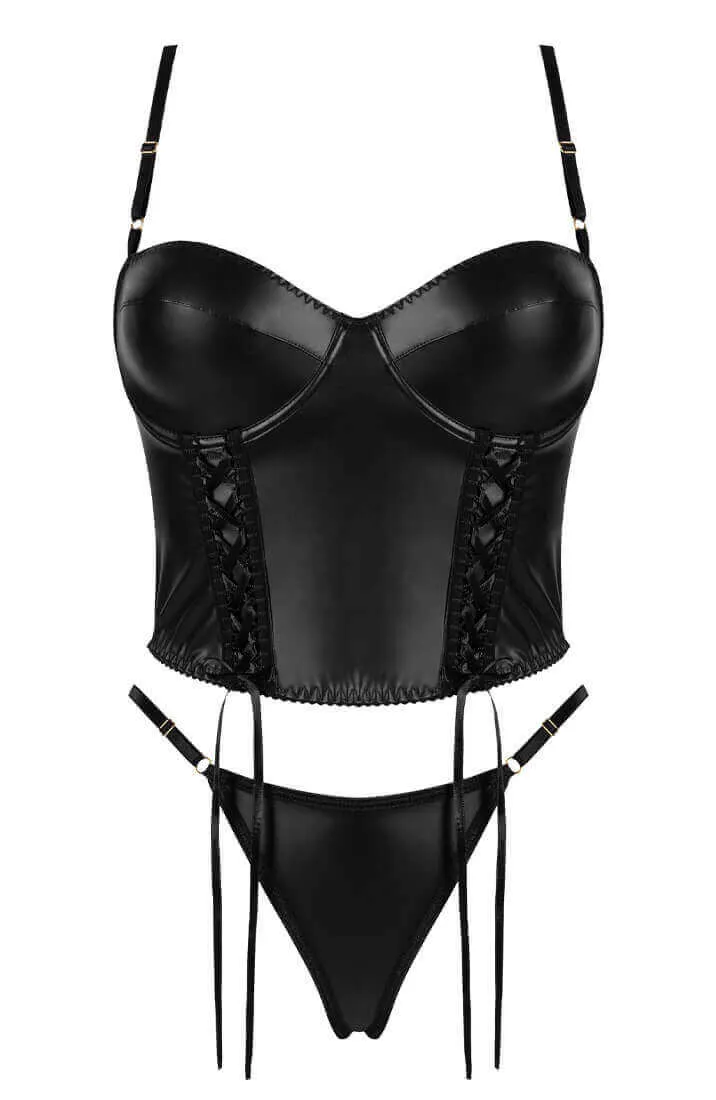 Black wet look lingerie set - Sasha