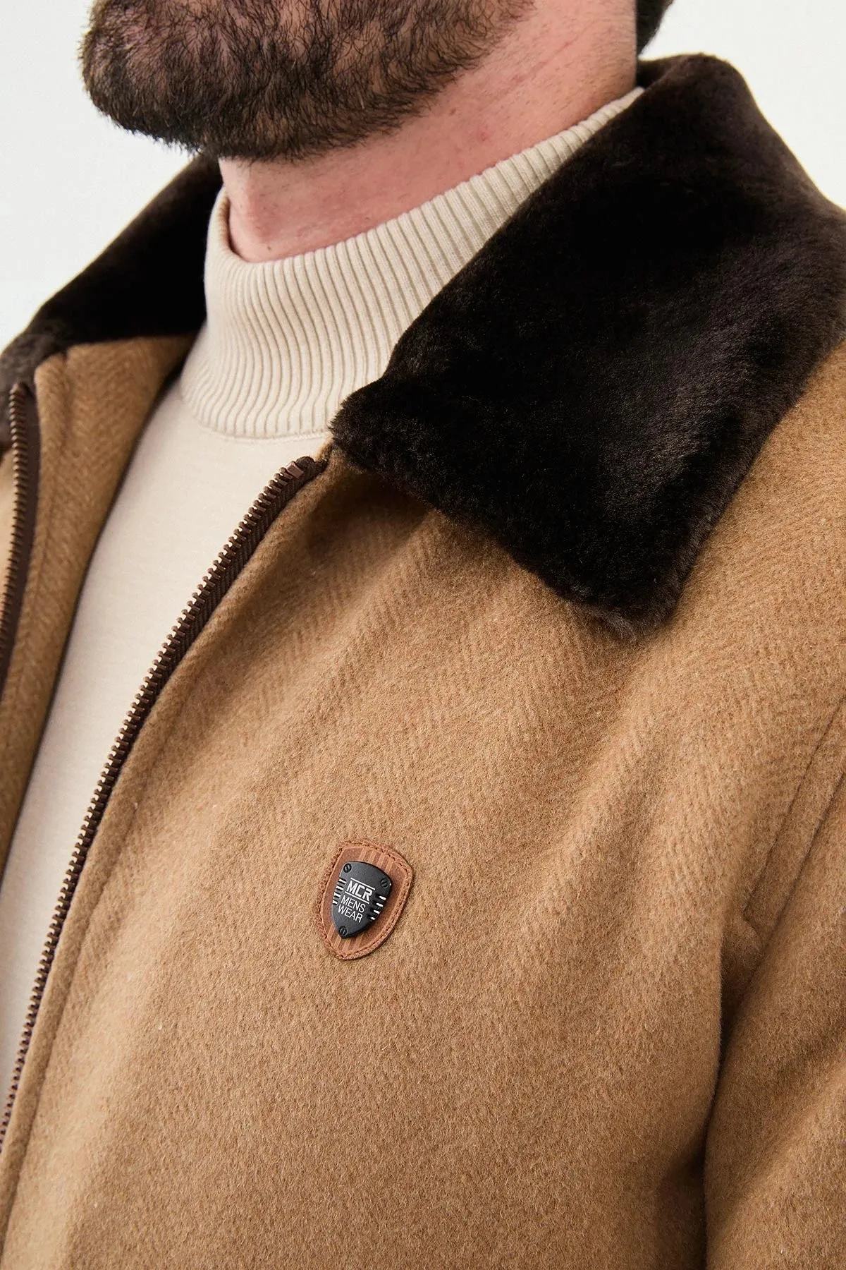 Brabion Eden Camel Fur Slim Fit Wool Coat
