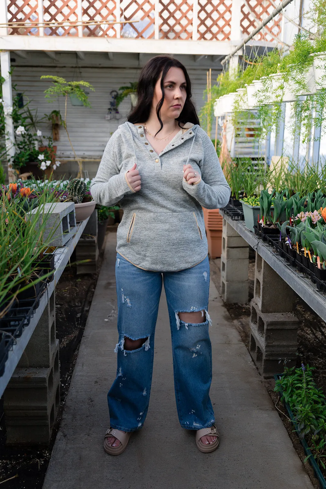 Briar Snap Front Hoodie in Gray/Brown