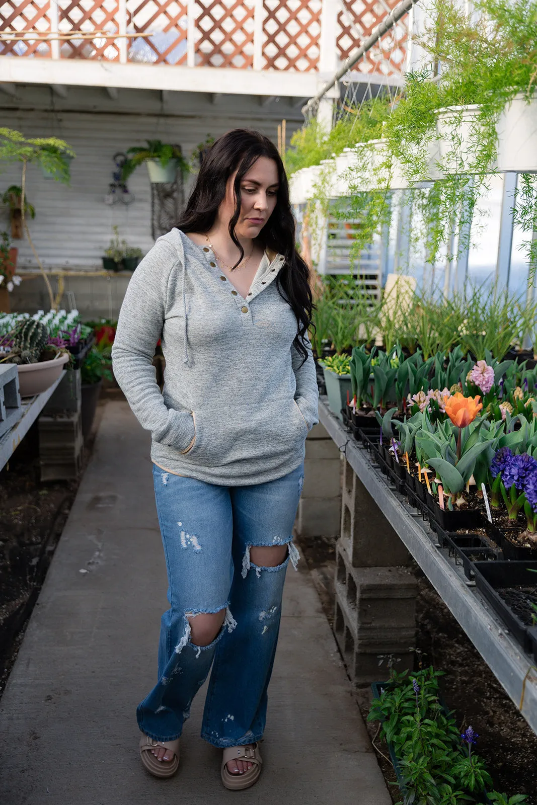 Briar Snap Front Hoodie in Gray/Brown