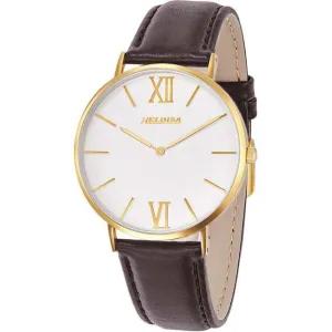Brown Leather Band with White Dial Round Golden Case Watch For Men - Heloisa 76120329