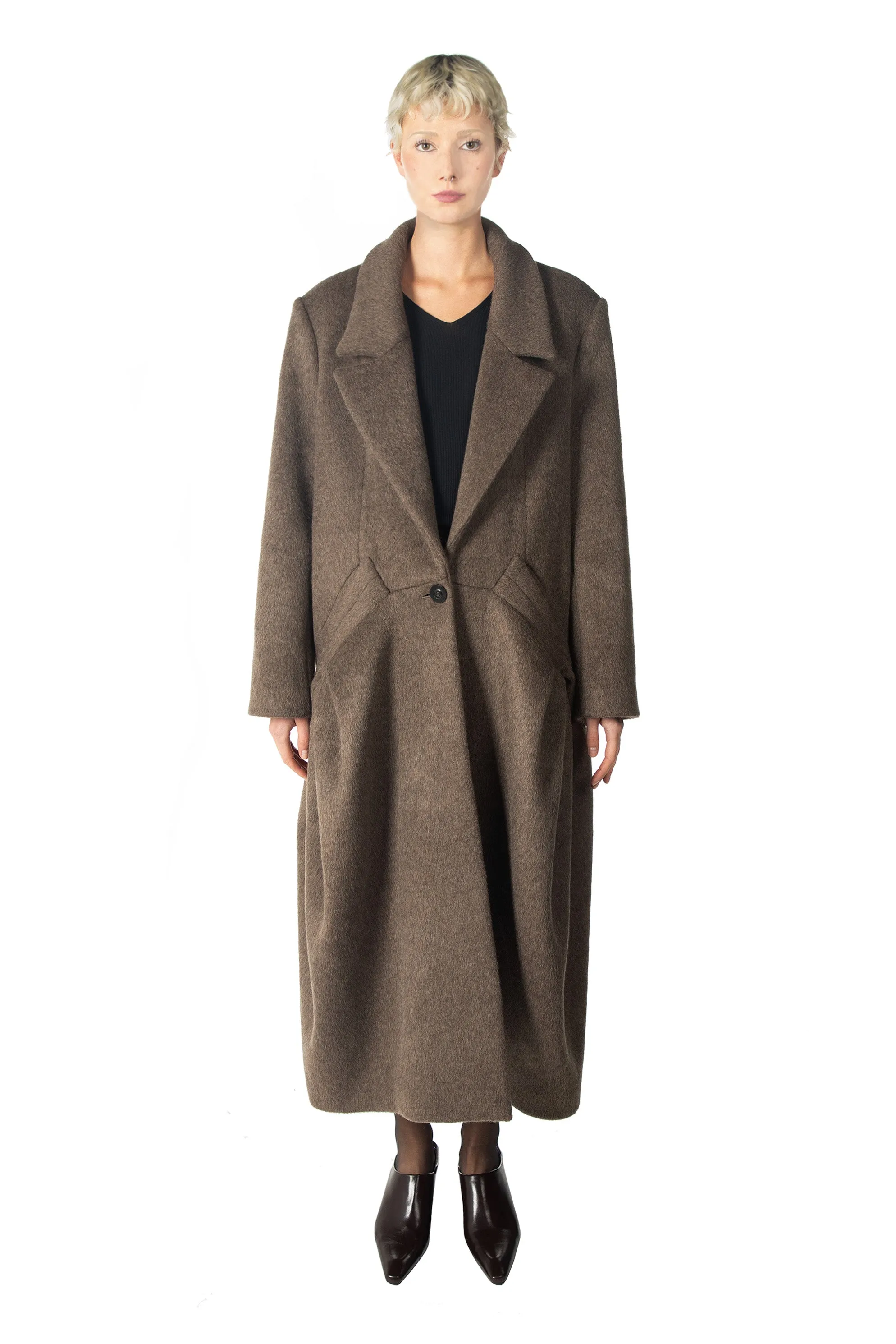 Brown Wool Pleated Coat