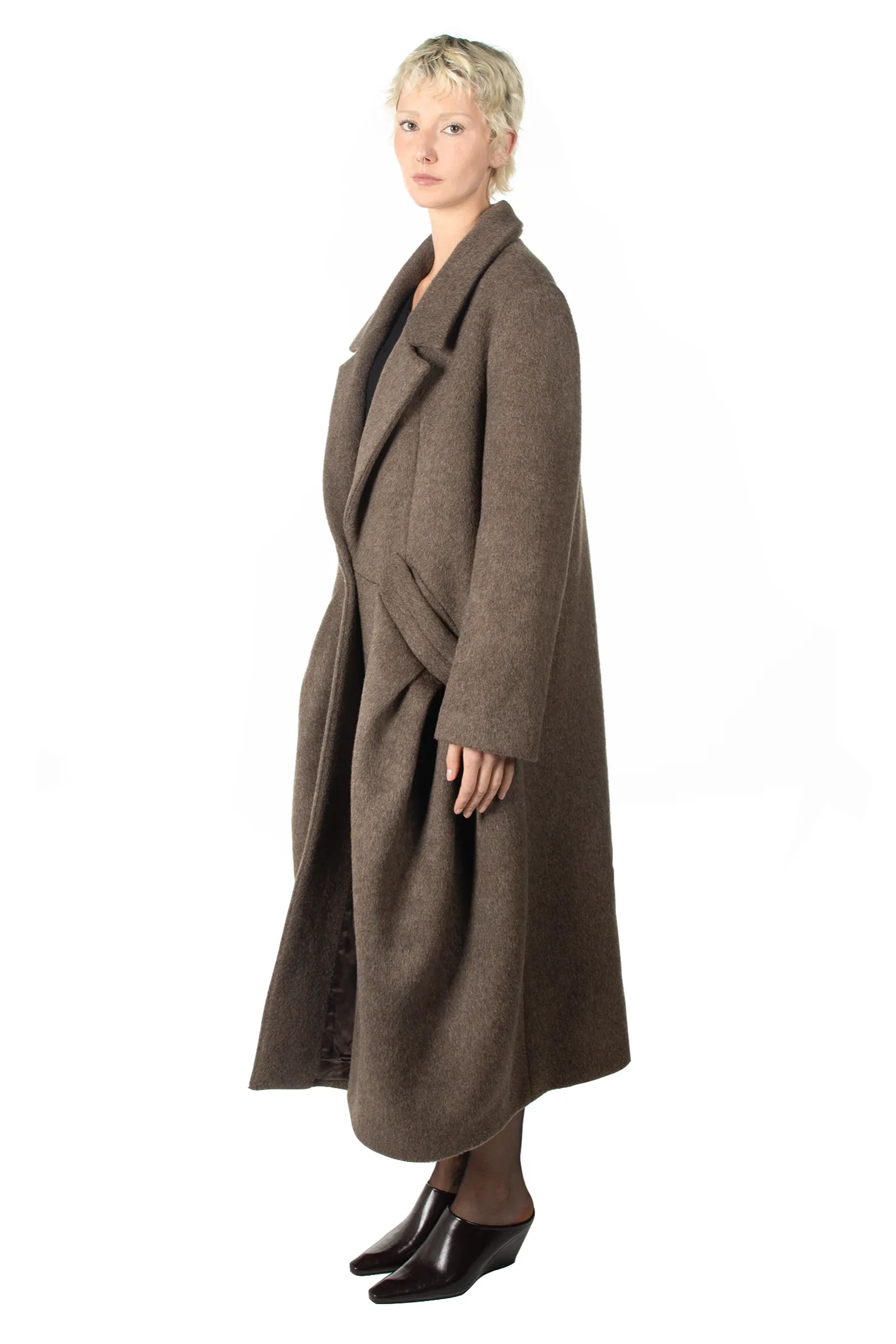 Brown Wool Pleated Coat