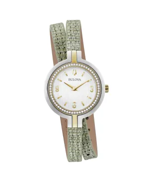 Bulova Rhapsody Green Leather Double Wrap Strap Diamond Women's Watch 98R278