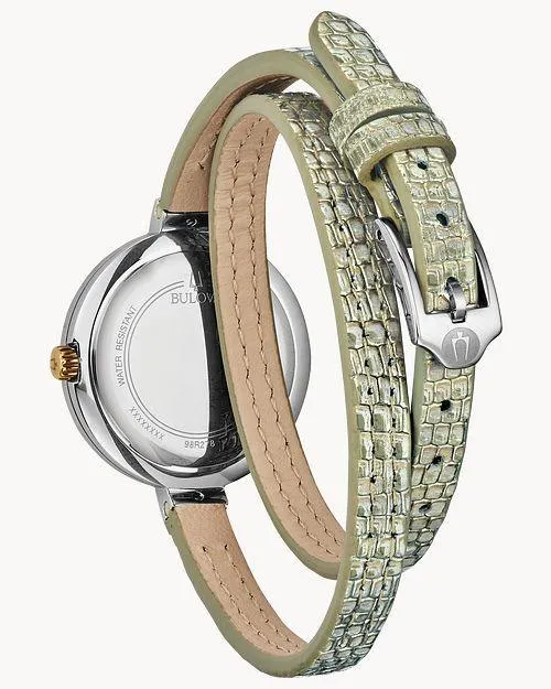 Bulova Rhapsody Green Leather Double Wrap Strap Diamond Women's Watch 98R278
