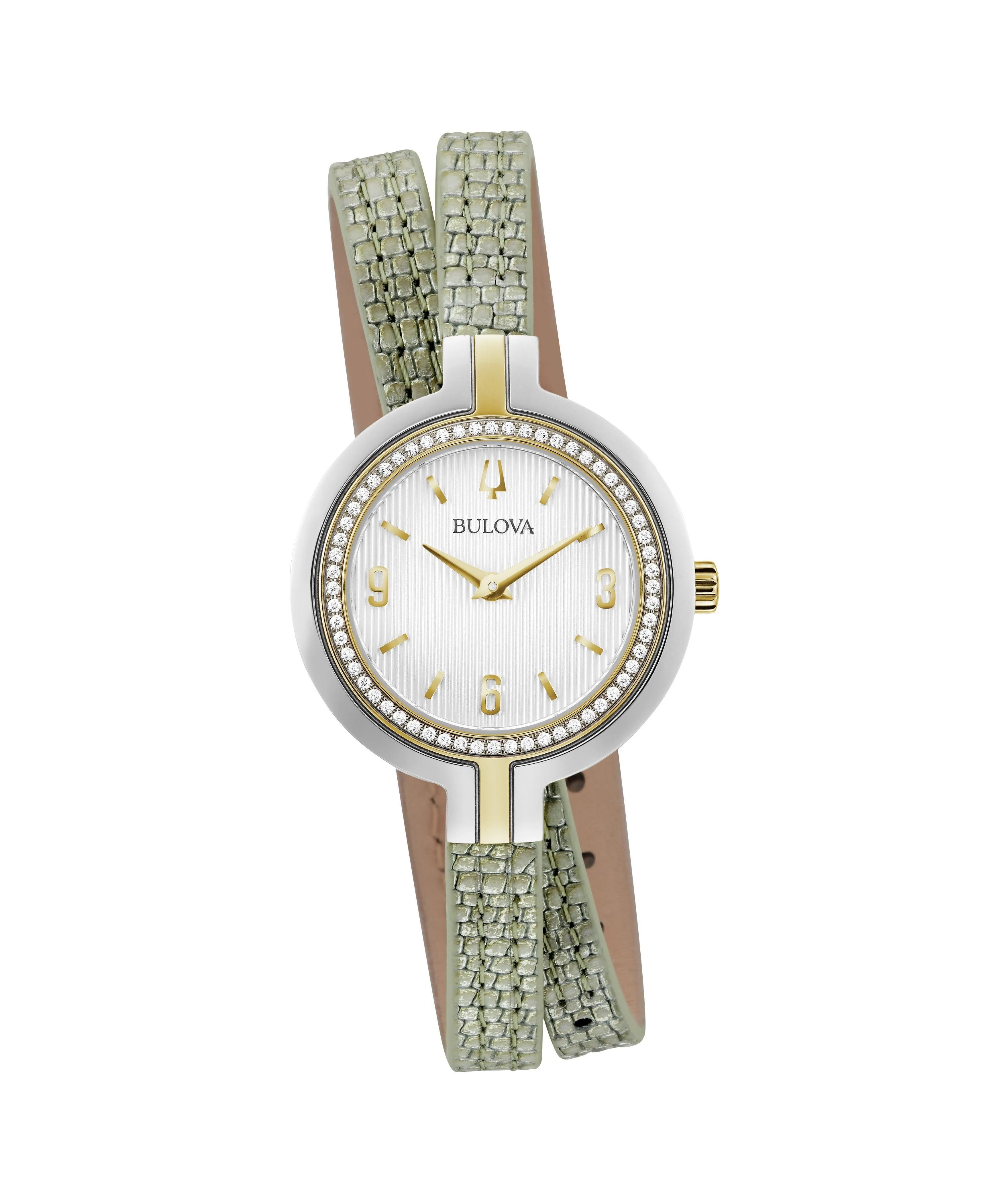 Bulova Rhapsody Green Leather Double Wrap Strap Diamond Women's Watch 98R278
