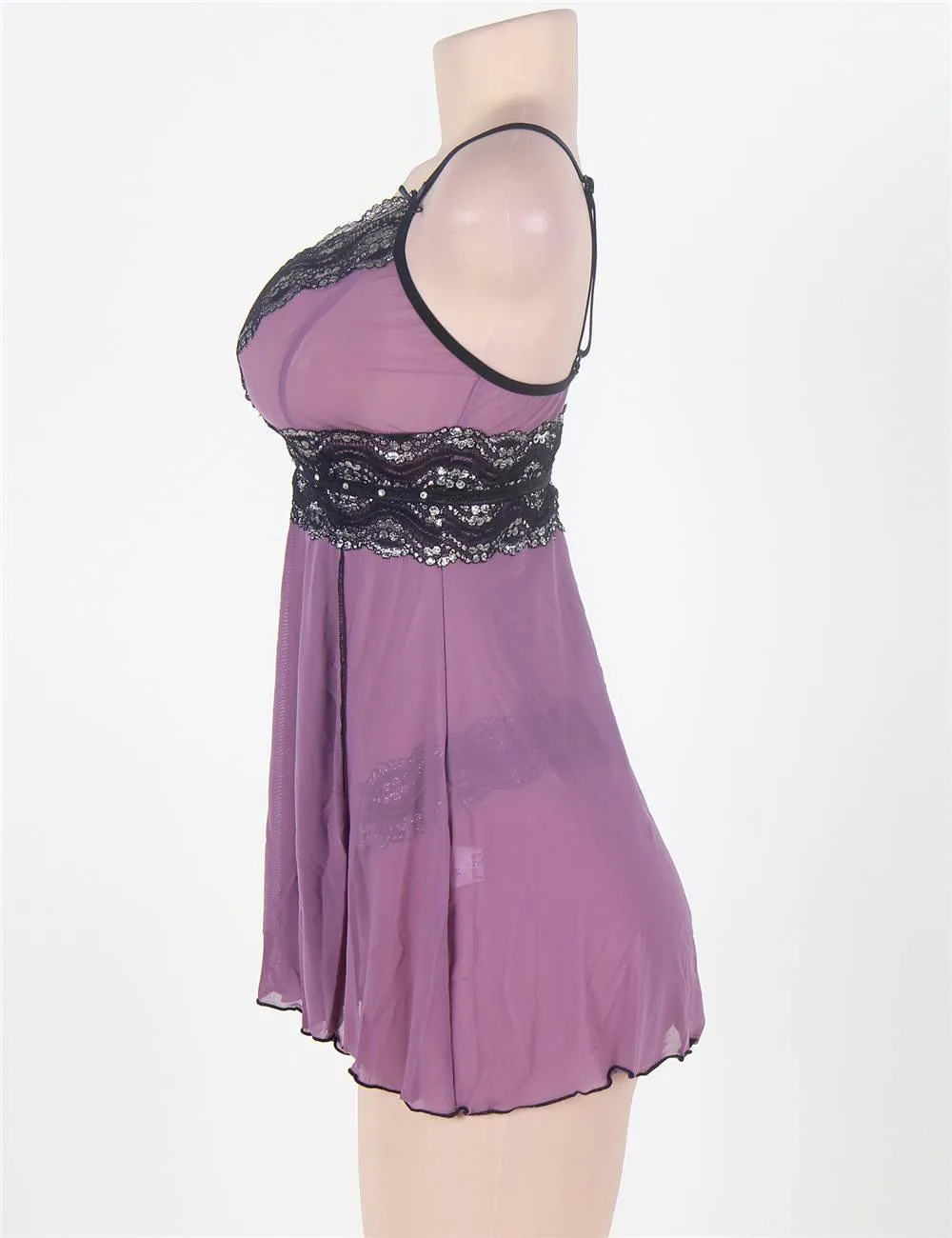 Camisole Purple Lace Sexy Babydoll With G string