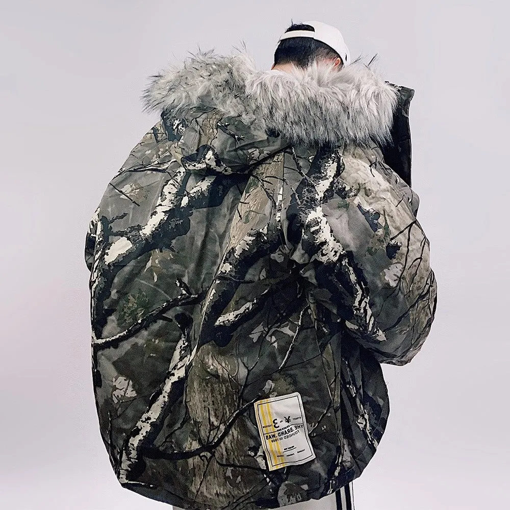 Camouflage Fur Hooded Jacket