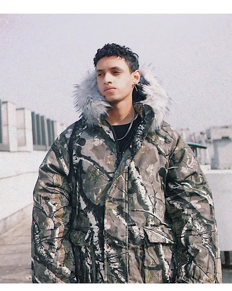 Camouflage Fur Hooded Jacket