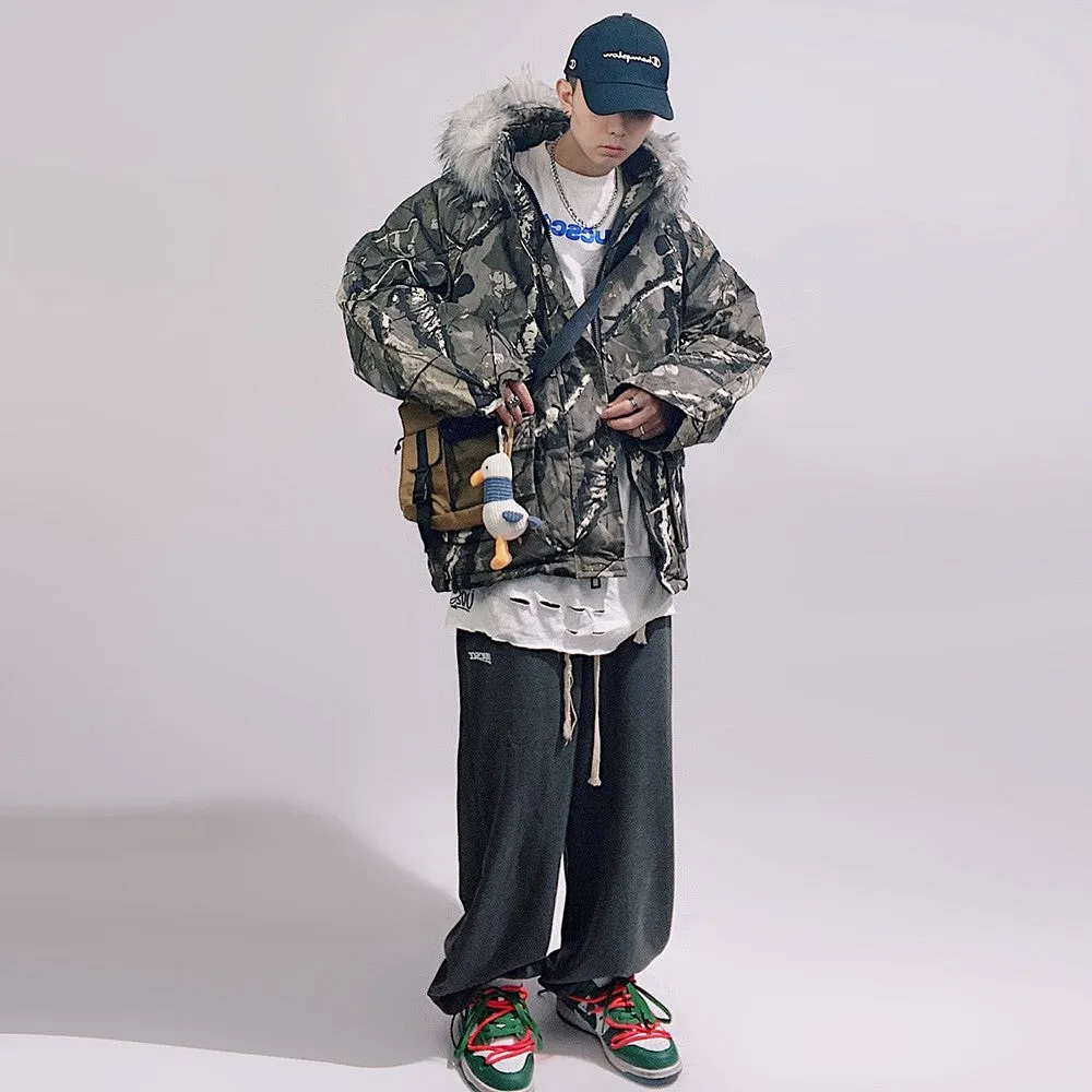 Camouflage Fur Hooded Jacket