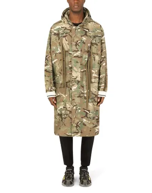 Camouflage-print nylon trench coat