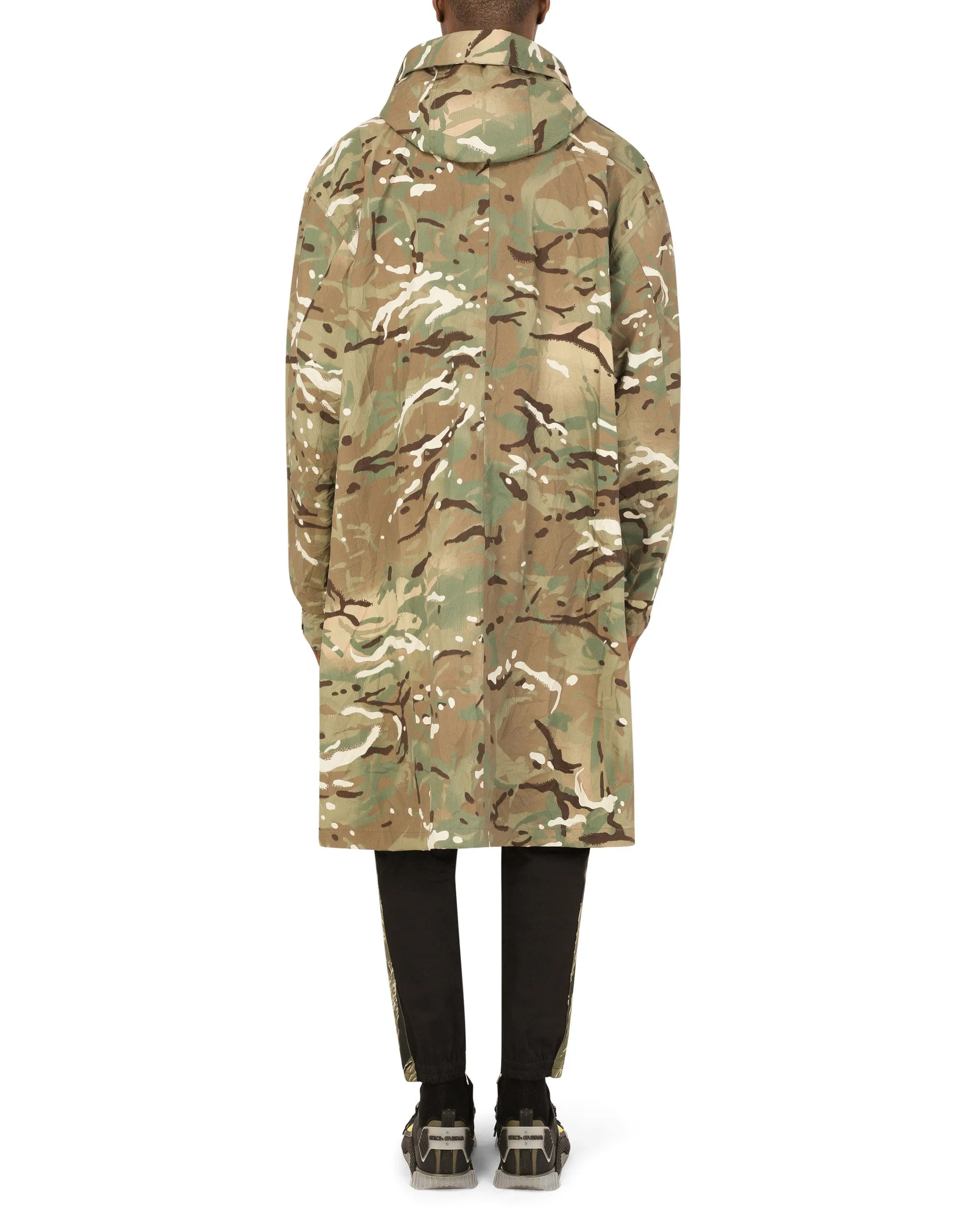 Camouflage-print nylon trench coat