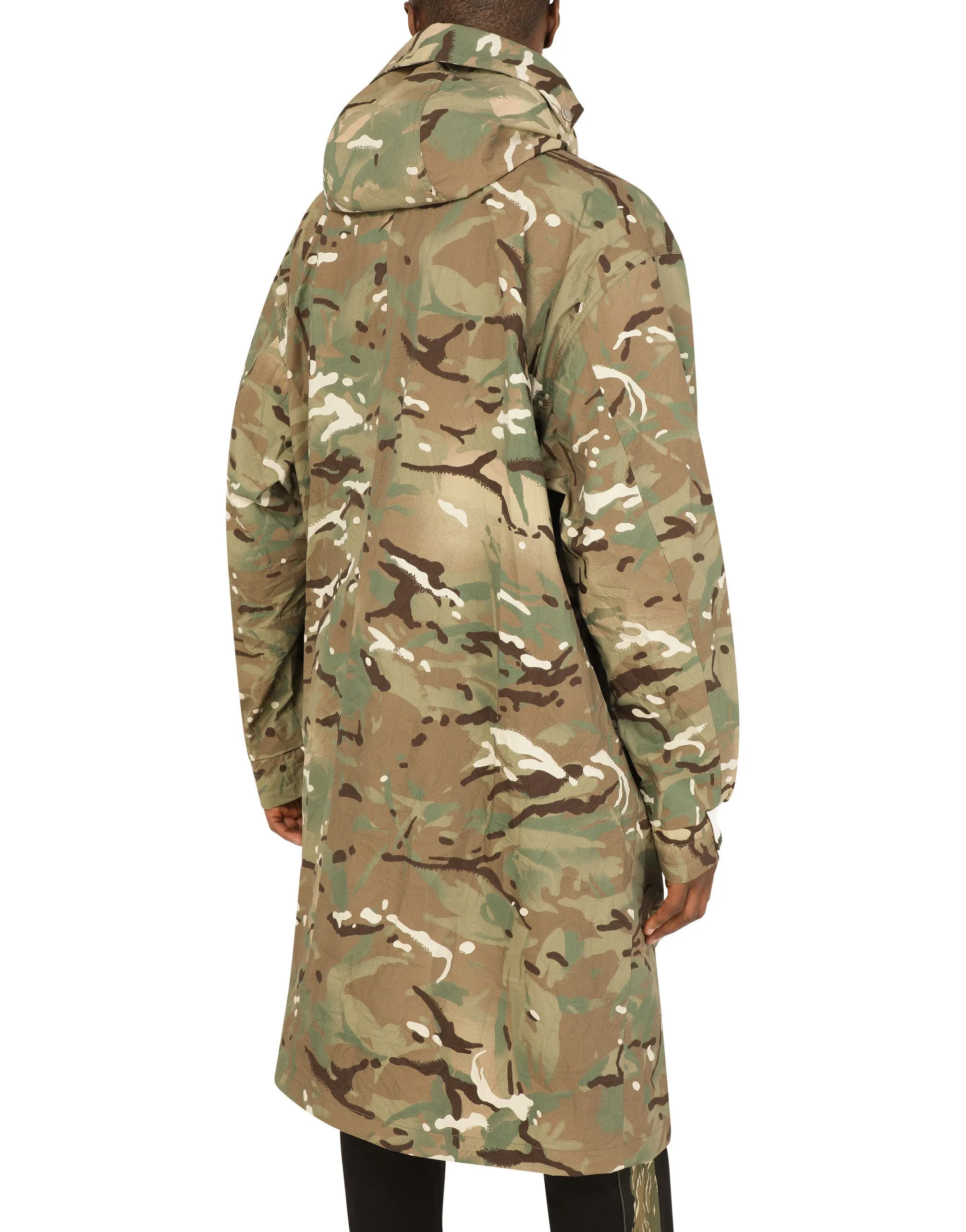 Camouflage-print nylon trench coat
