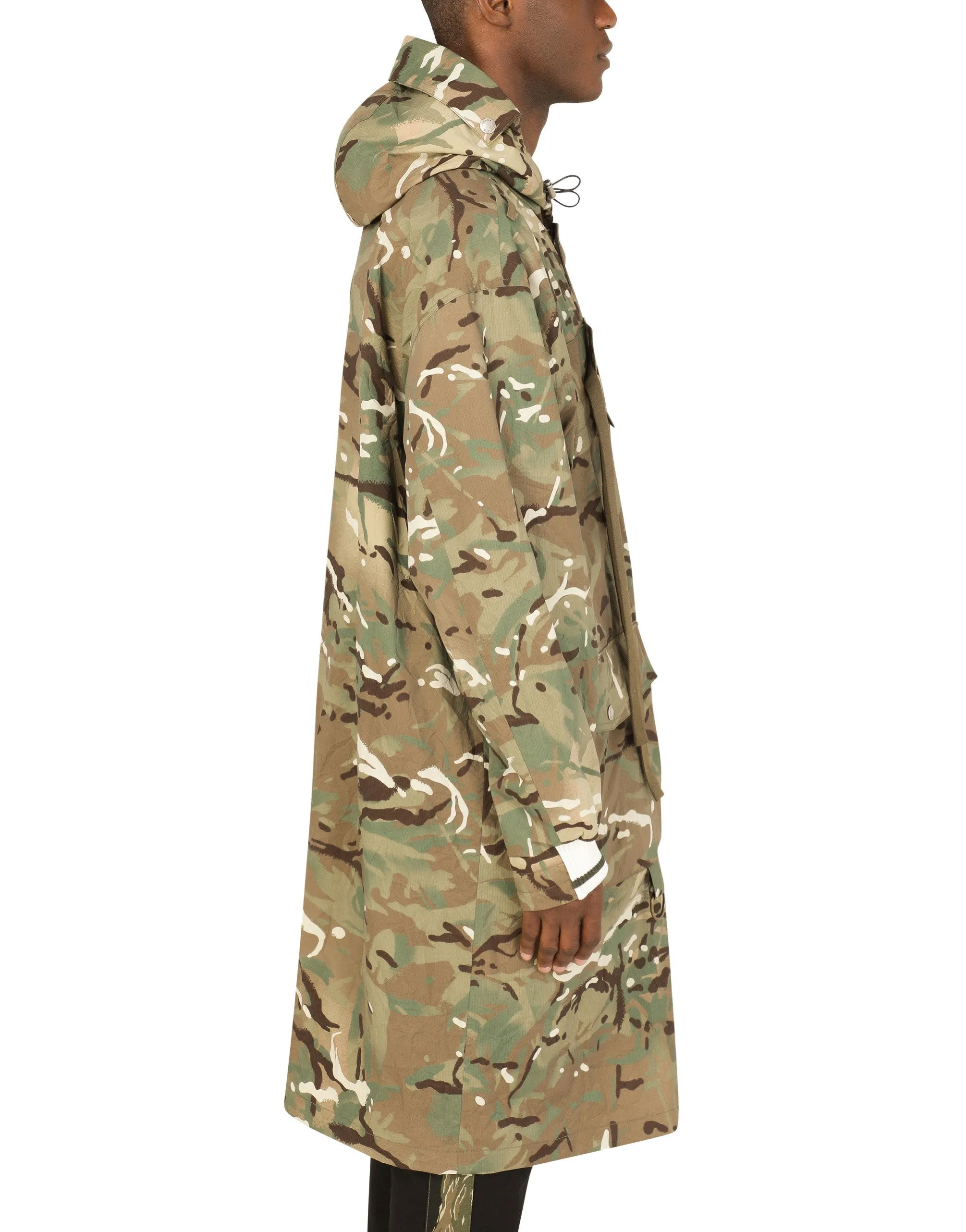 Camouflage-print nylon trench coat