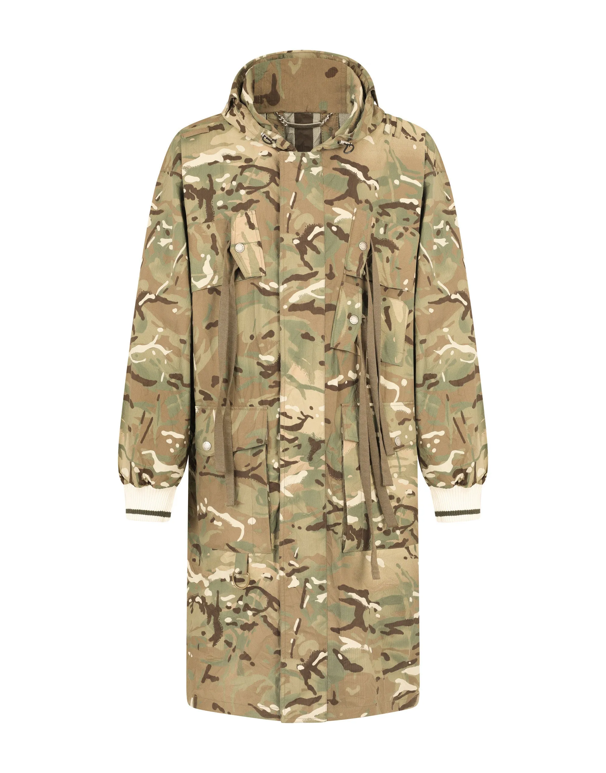 Camouflage-print nylon trench coat
