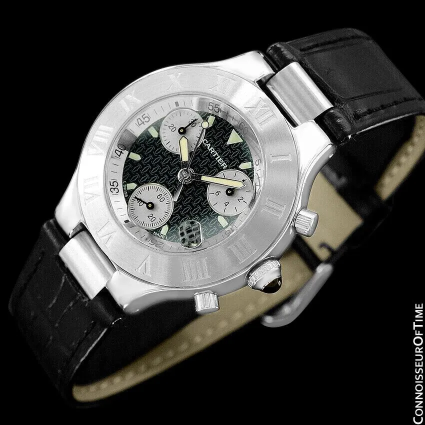 Cartier 21C Mens Chronoscaph Chronograph, Ref. 2424 - Stainless Steel