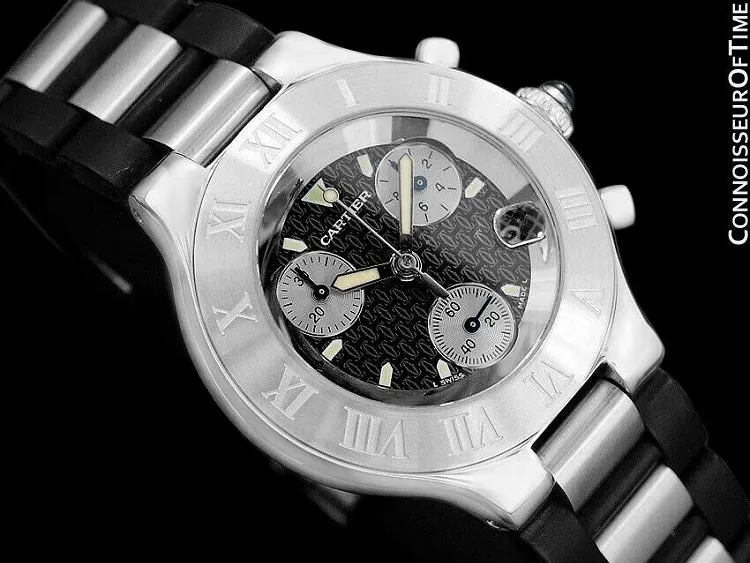 Cartier 21C Mens Chronoscaph Chronograph, Ref. 2424 - Stainless Steel