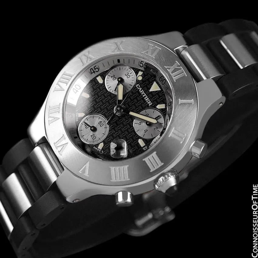 Cartier 21C Mens Chronoscaph Chronograph, Ref. 2424 - Stainless Steel