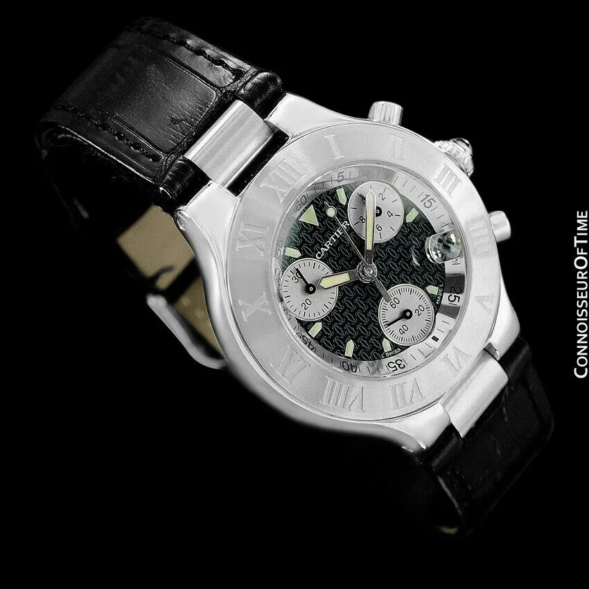 Cartier 21C Mens Chronoscaph Chronograph, Ref. 2424 - Stainless Steel