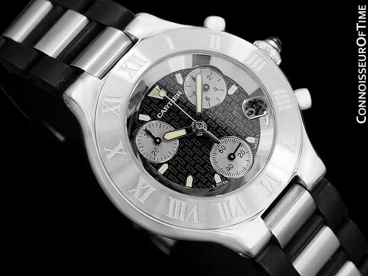 Cartier 21C Mens Chronoscaph Chronograph, Ref. 2424 - Stainless Steel