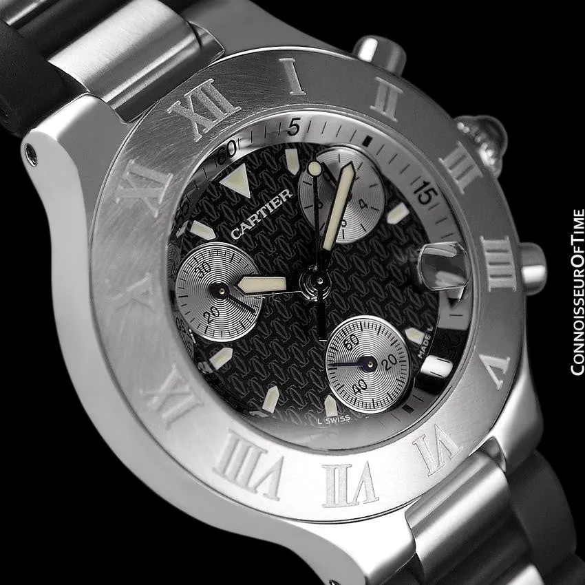 Cartier 21C Mens Chronoscaph Chronograph, Ref. 2424 - Stainless Steel