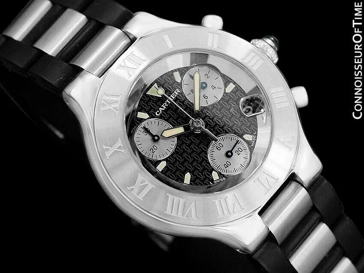 Cartier 21C Mens Chronoscaph Chronograph, Ref. 2424 - Stainless Steel