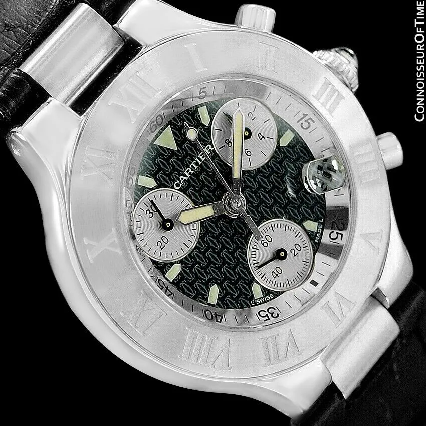 Cartier 21C Mens Chronoscaph Chronograph, Ref. 2424 - Stainless Steel