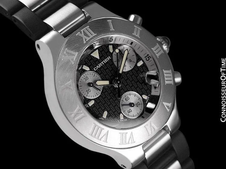 Cartier 21C Mens Chronoscaph Chronograph, Ref. 2424 - Stainless Steel