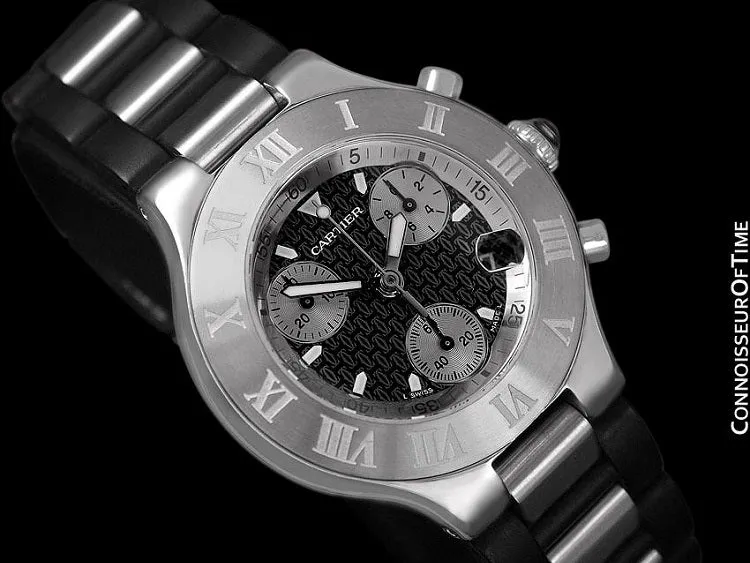 Cartier 21C Mens Chronoscaph Chronograph, Ref. 2424 - Stainless Steel