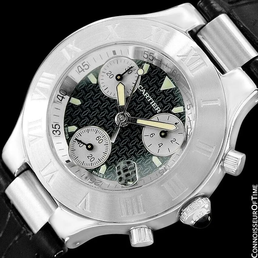 Cartier 21C Mens Chronoscaph Chronograph, Ref. 2424 - Stainless Steel