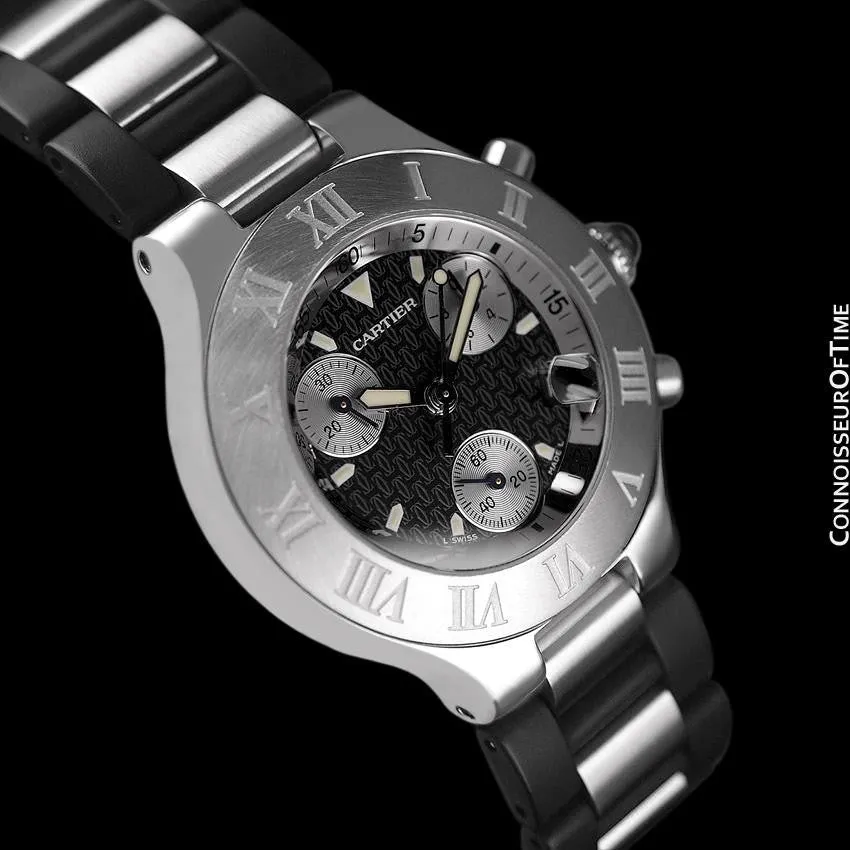 Cartier 21C Mens Chronoscaph Chronograph, Ref. 2424 - Stainless Steel