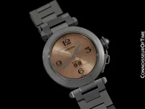 Cartier Mens Pasha "Big Date" Medium Size Watch, Automatic, Pink Dial, Stainless Steel - W31058M7