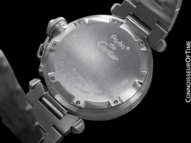 Cartier Mens Pasha "Big Date" Medium Size Watch, Automatic, Pink Dial, Stainless Steel - W31058M7