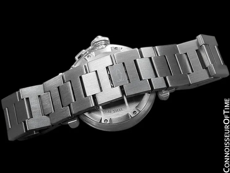 Cartier Mens Pasha "Big Date" Medium Size Watch, Automatic, Pink Dial, Stainless Steel - W31058M7